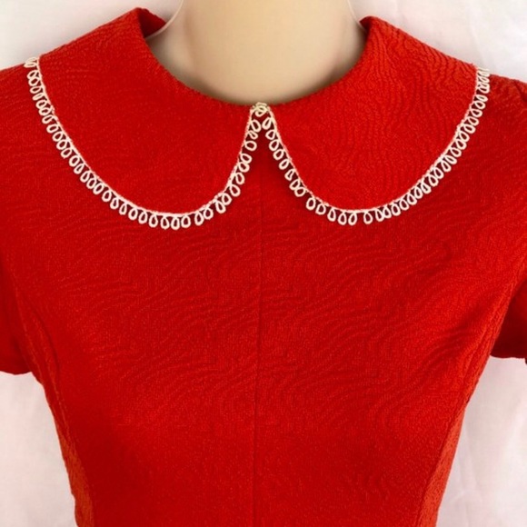 Vintage Dresses & Skirts - VTG Peter Pan Collar Bright Red/Orange Mini Dress